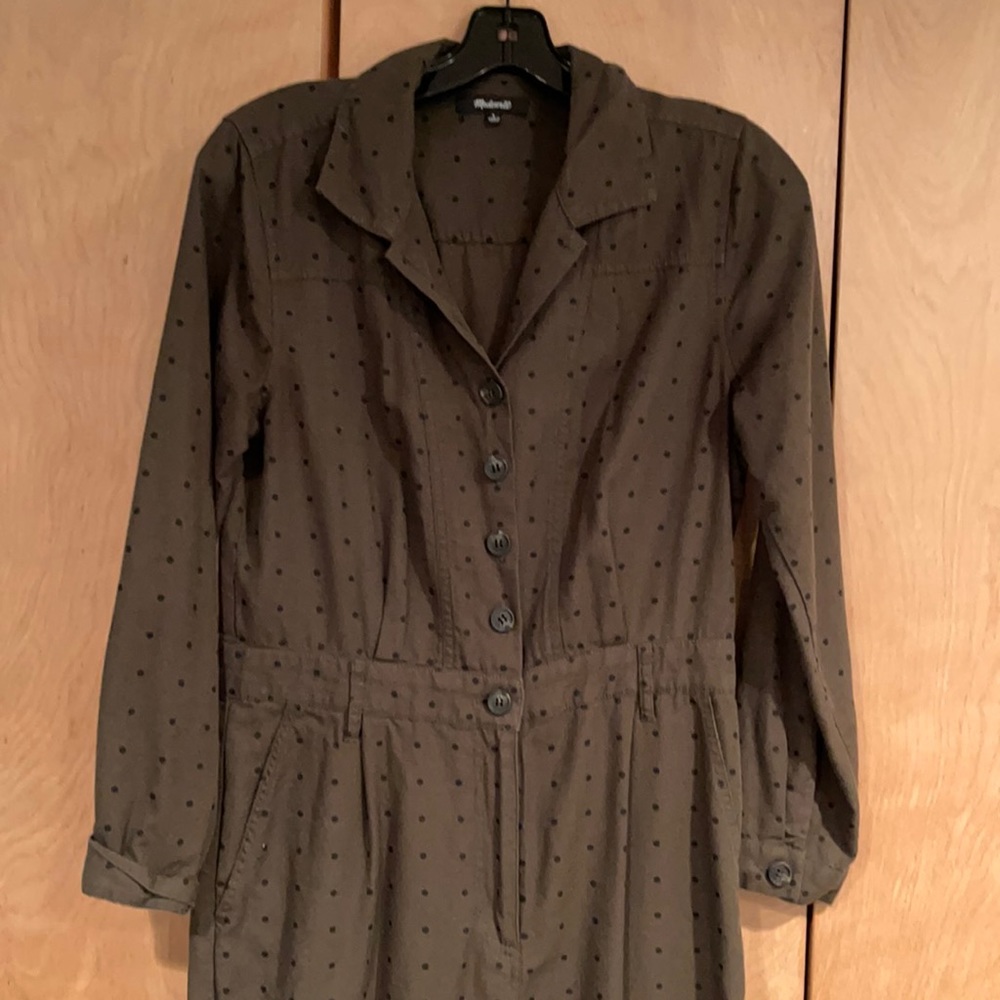 Madewell army green black polka dot jumpsuit